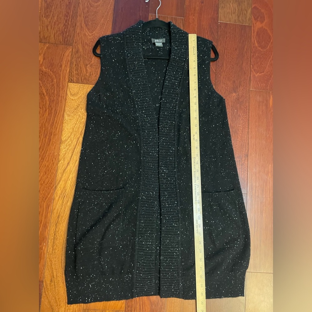 Pure Amici Cashmere Cardigan‎ Vest Sweater Black Spreckled MSRP $298 Sz L B22 - Picture 8 of 9
